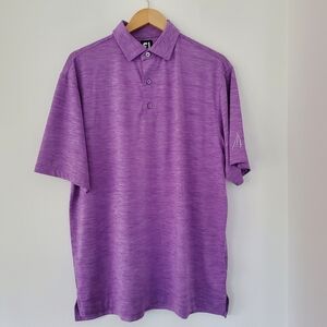 FOOTJOY Men L Golf Polo Shirt Purple Heather Pattern Logo 3 Button Athleisure